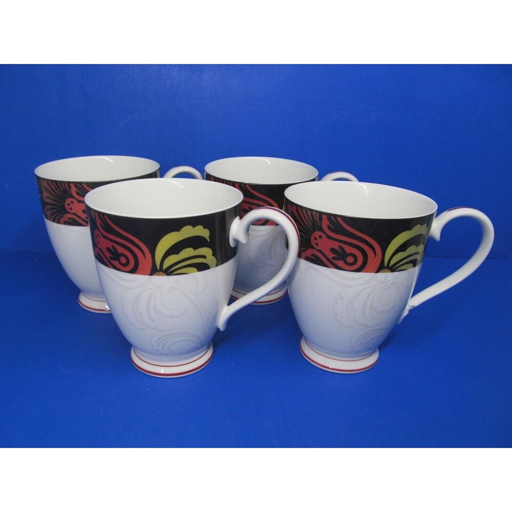 Noritake Swing 9337 Set Of 4 Footed Multicolored Mugs GUC  Produced 2007-2014